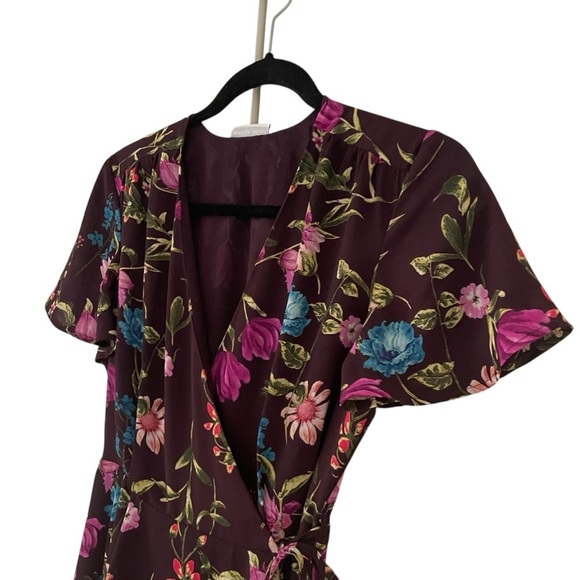 Belle Vere Eggplant Purple Floral Wrap Tie Front Maxi Dress Lined NOWT - Picture 2 of 10